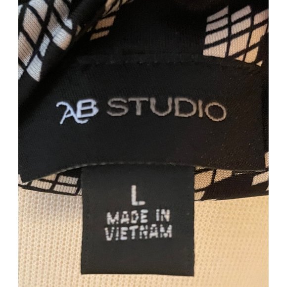 AB Studios Size Large Black White Geometric Pattern Sleeveless Midi Dress Work - Picture 10 of 11